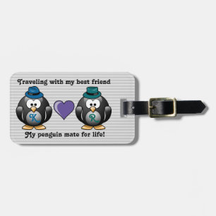 Adorable Gay Penguins Two Grooms Love Heart Hat Luggage Tag