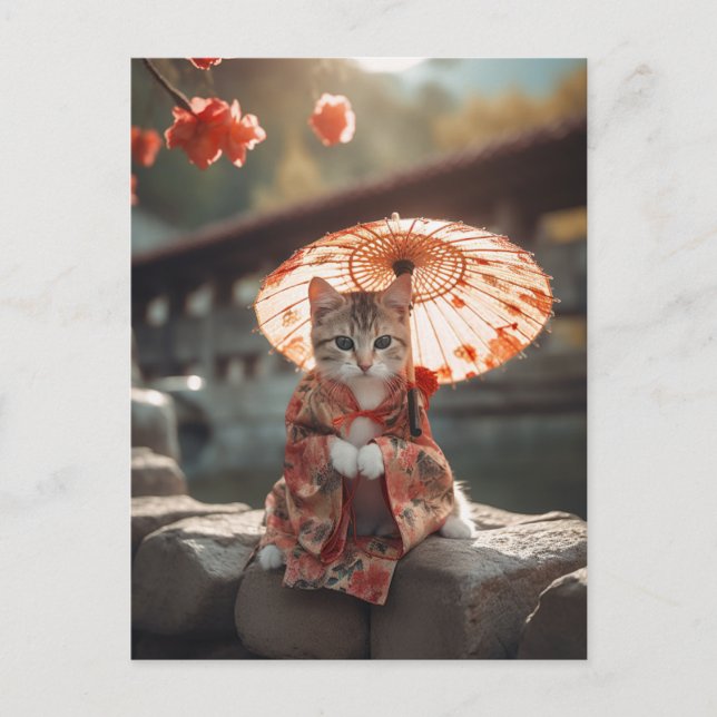Adorable Geisha Kitten Postcard (Front)