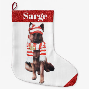 Adorable German Shepherd in Santa Hat Large Christmas Stocking