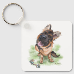 Adorable German Shepherd Puppy Cartoon Key Ring
