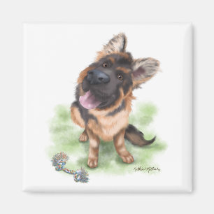 Adorable German Shepherd Puppy Cartoon Magnet