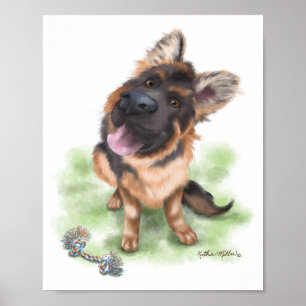 Adorable German Shepherd Puppy Cartoon Poster