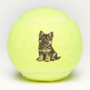 Adorable German Shepherd Puppy Tennis Balls