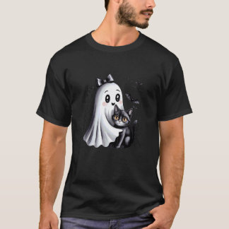 Adorable Ghost And Cat Halloween Fun T-Shirt