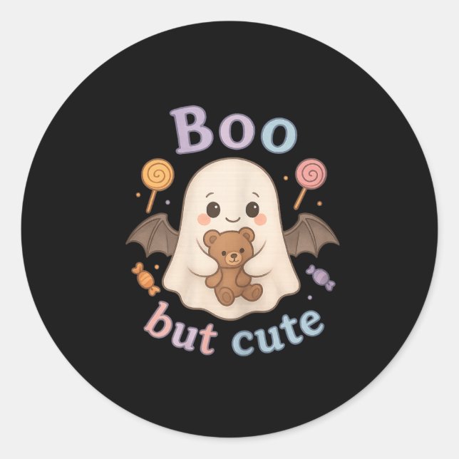 Adorable Ghost With Teddy Bear - Kawaii Soky Cute  Classic Round Sticker (Front)