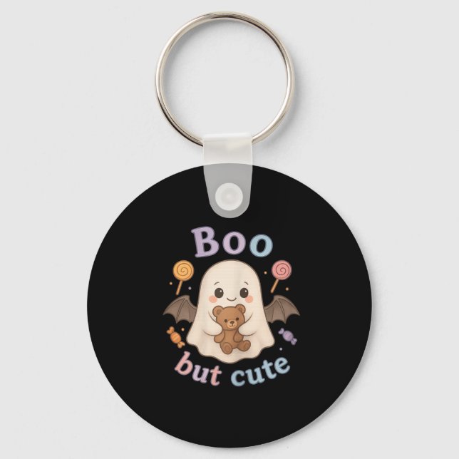 Adorable Ghost With Teddy Bear - Kawaii Soky Cute  Key Ring (Front)