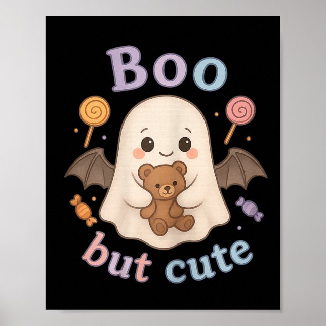 Adorable Ghost With Teddy Bear - Kawaii Soky Cute  Poster (Front)
