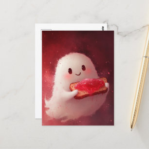 Adorable Ghost With Toast and Jam Postcard