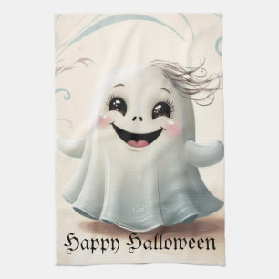 Adorable Ghostly Friend Halloween Design Tea Towel