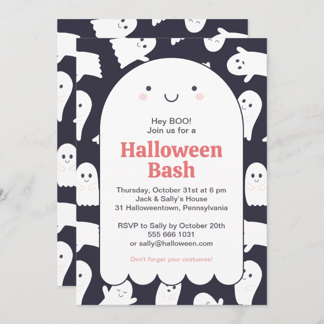 Adorable Ghosts Halloween Bash Personalised Invitation (Front/Back)
