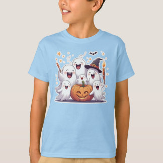 Adorable Ghosts & Pumpkin Kids Halloween T-Shirt –