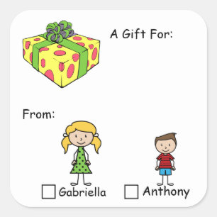 Adorable Gift Tag With 2 Kids Names Sticker
