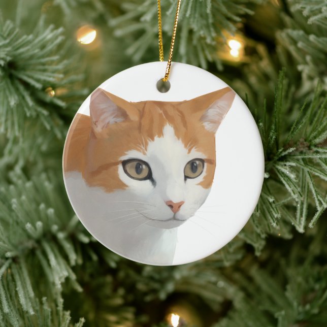 Adorable Ginger Cat Art Ceramic Ornament (Tree)