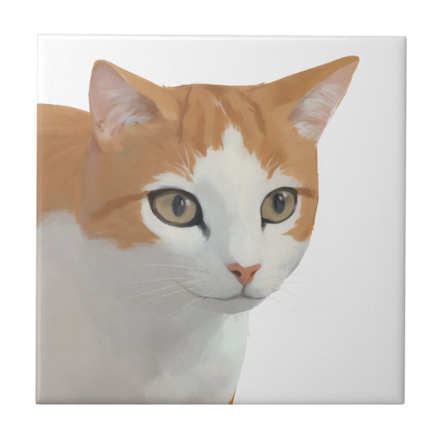 Adorable Ginger Cat Art Ceramic Tile (Front)