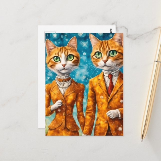 Adorable ginger cat couple  postcard (Front/Back In Situ)