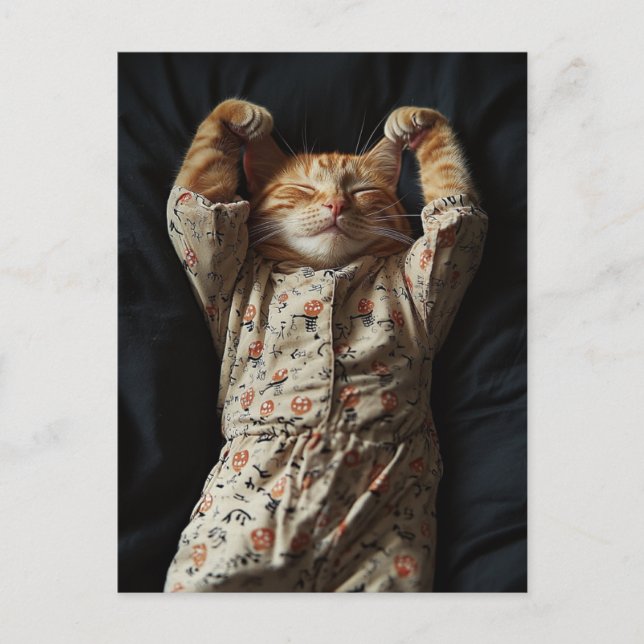 Adorable Ginger Cat in Pjs Postcard (Front)