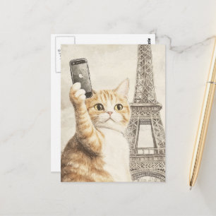 Adorable Ginger Cat Taking a Selfie in Paris Postcard