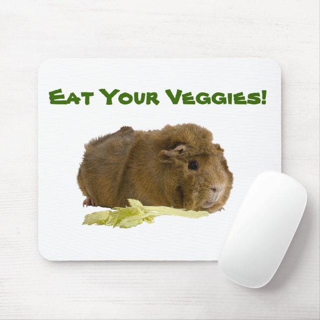 Adorable Ginger Guinea Pig Pet Eating Celery Photo Mouse Pad (With Mouse)