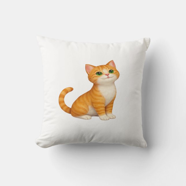 Adorable Ginger Kitten Throw Pillow (Front)