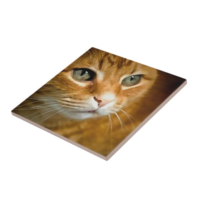 Adorable Ginger Tabby Cat Posing Pet Portrait Ceramic Tile (Side)