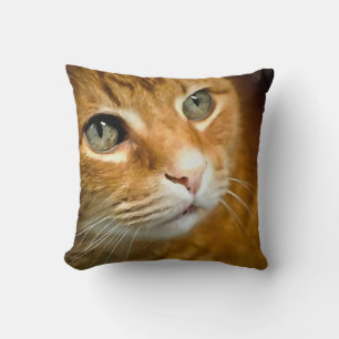 Adorable Ginger Tabby Cat Posing Pet Portrait Cushion
