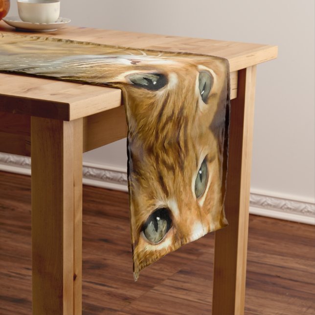 Adorable Ginger Tabby Cat Posing Pet Portrait Short Table Runner (In Situ)