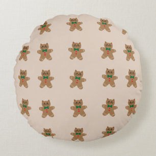 Adorable Gingerbread Cat Cookies Round Cushion