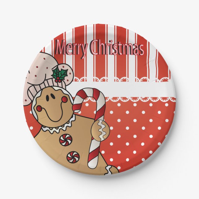 Adorable Gingerbread Man Christmas Fun Paper Plate (Front)