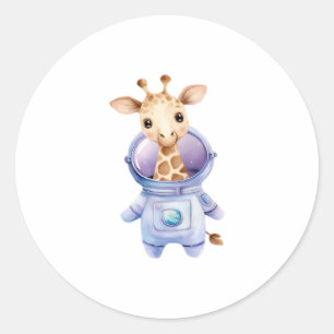 Adorable Giraffe Astronaut Illustration Classic T- Classic Round Sticker