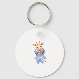 Adorable Giraffe Astronaut Illustration Classic T- Key Ring