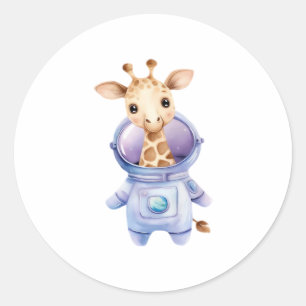 Adorable Giraffe Astronaut Illustration Classic T- Round Sticker