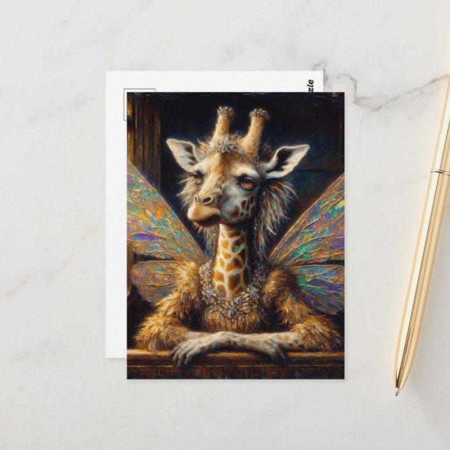 Adorable Giraffe Fairy Postcard (Front/Back In Situ)