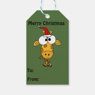 Adorable Giraffe in Santa Hat Christmas Gift Tags