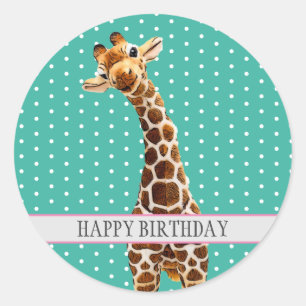 Adorable Giraffe Kid's Happy Birthday Animal Cute Classic Round Sticker