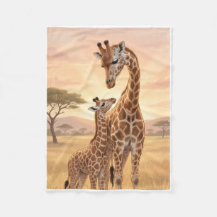 Adorable Giraffe Mother And Baby Safari Fleece Bla Blanket