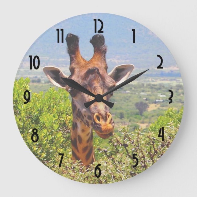 Adorable Giraffe Poking His Head Above The Trees Large Clock (Front)