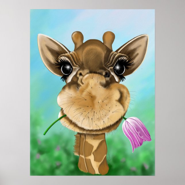 Adorable giraffe poking his head through the trees poster (Front)