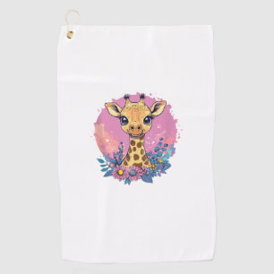 Adorable Giraffe Surrounded By Flowers _2 Golf Towel