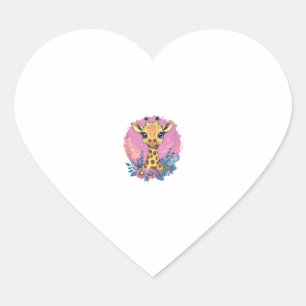 Adorable Giraffe Surrounded By Flowers _2 Heart Sticker