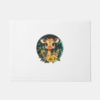 Adorable Giraffe Surrounded By Flowers _4 Doormat