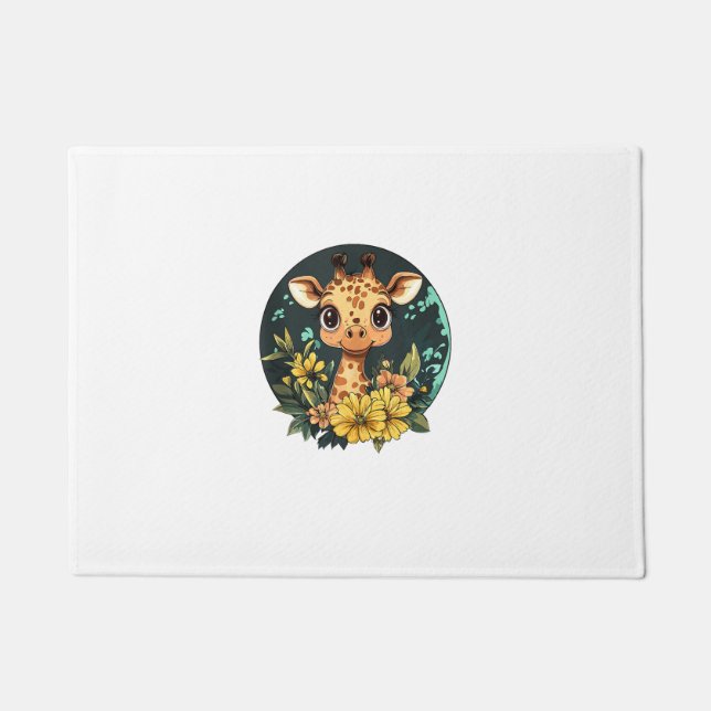 Adorable Giraffe Surrounded By Flowers _4 Doormat (Front)