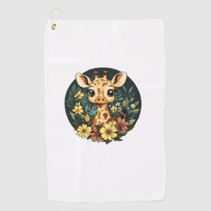 Adorable Giraffe Surrounded By Flowers _4 Golf Towel