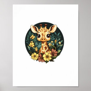 Adorable Giraffe Surrounded By Flowers _4 Poster