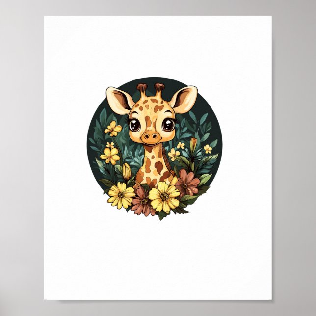 Adorable Giraffe Surrounded By Flowers  _4 Poster (Front)