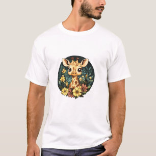 Adorable Giraffe Surrounded By Flowers _4 T-Shirt