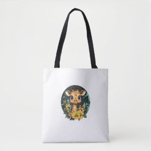 Adorable Giraffe Surrounded By Flowers _4 Tote Bag