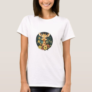 Adorable Giraffe Surrounded By Flowers _5_1 T-Shirt