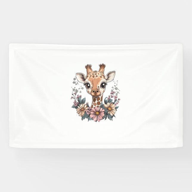 Adorable Giraffe Surrounded By Flowers _6 Banner (Horizontal)