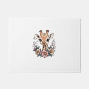Adorable Giraffe Surrounded By Flowers _6 Doormat