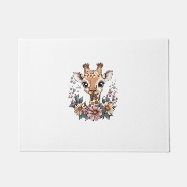 Adorable Giraffe Surrounded By Flowers _6 Doormat (Front)
